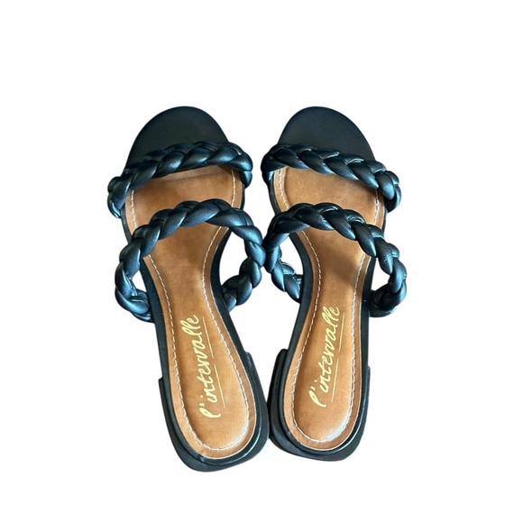 L’Intervalle Braided Leather Slide Sandal Black US 8 Double Strap Low Block Heel - Picture 10 of 14